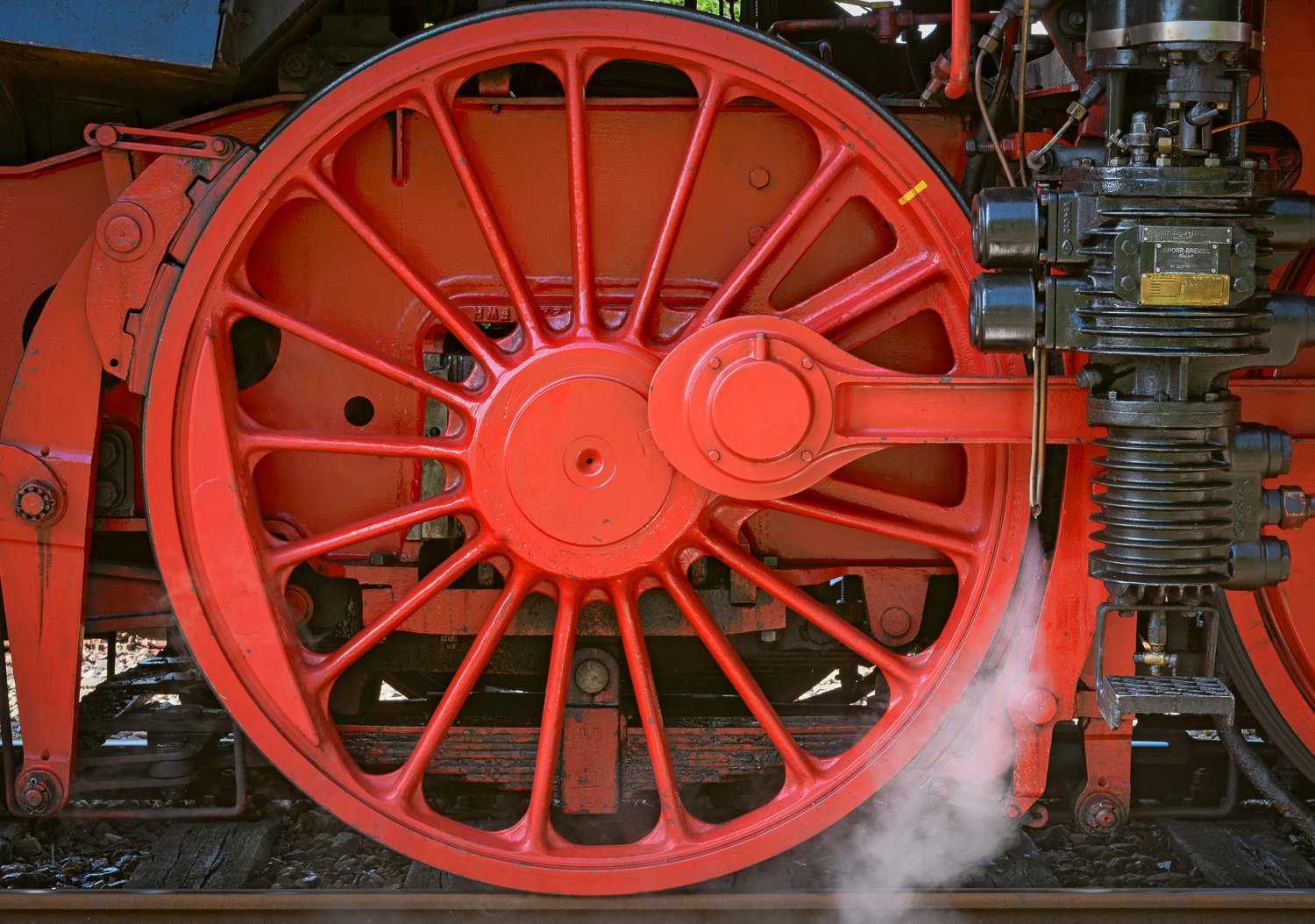 Red wheel of an steam locomative